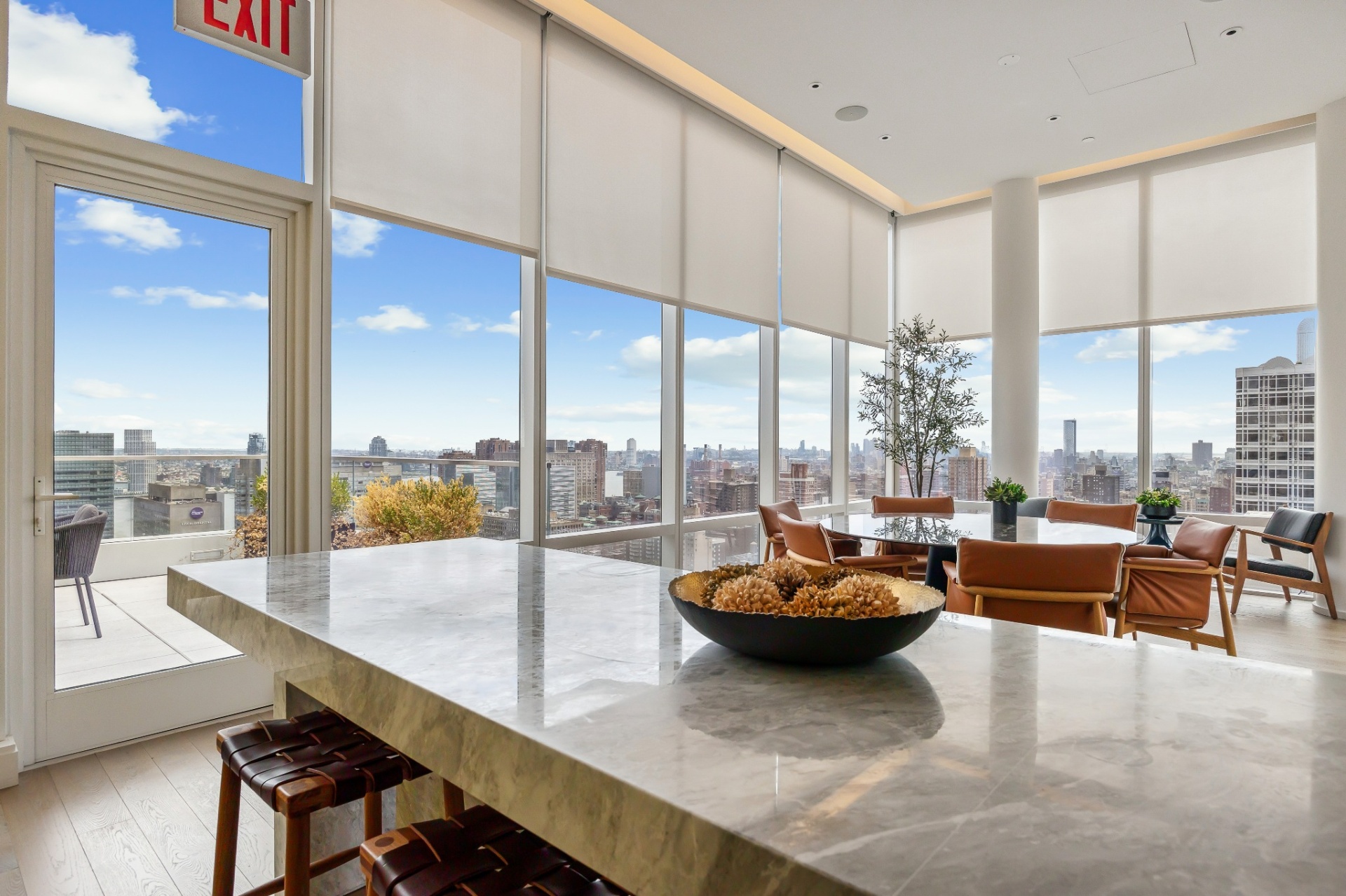 Residents' lounge with panoramic city views