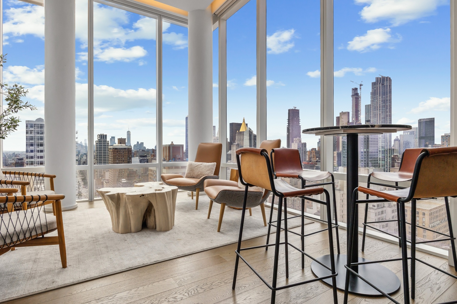 Sweeping outdoor terrace on the 34th floor with East River views